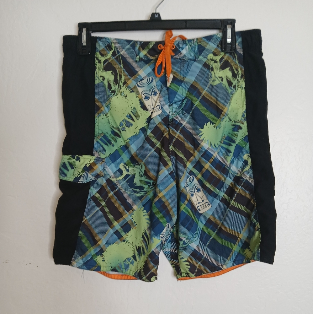 Joe Boxer Colorful Patterned Swim Shorts with Orange Accents